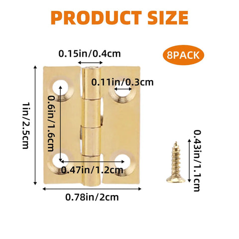 8 Pack Mini Brass Hinge Set For Tiny Boxes And Jewelry Chests 1 Inch Solid Brass Cabinet Drawer Butt Hinges