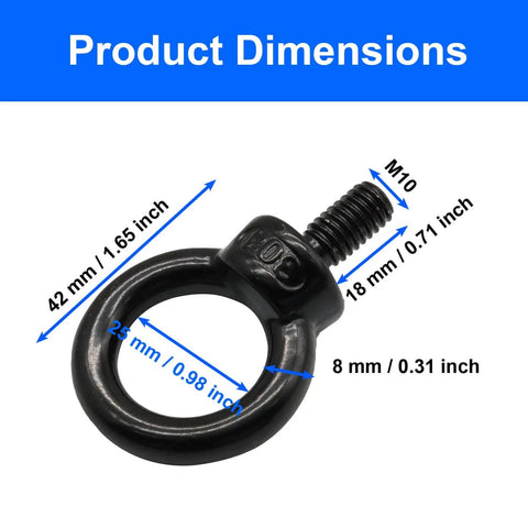 Heavy Duty M10 304 Stainless Steel Lifting Eye Bolts Set Of 4 With Machinery Shoulder Design dimensions diagram