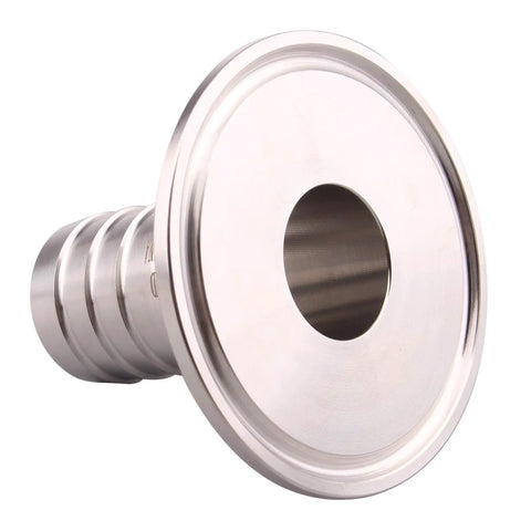 Stainless steel 2-inch tri-clamp to 1-inch hose barb adapter for sanitary piping (SUS304).