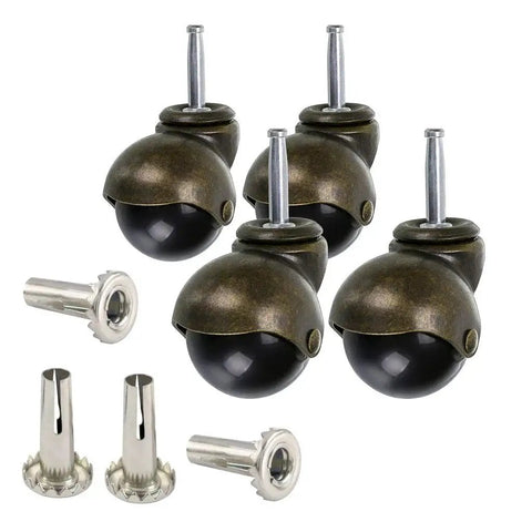 1.5 Inch Ball Caster Stem Wheel With Sockets, Vintage Antique Swivel Caster For Furniture Like Coffee Tables And Cabinets, Durable PP And Steel Construction With Antique Gold Finish, Quiet Rolling Wheels, Pack Of 4