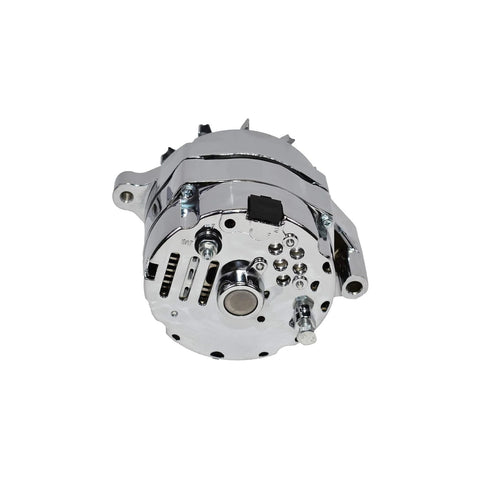 1G Style High Output 110 Amp Alternator for Ford 1965 1989 V6 and V8 Models, chrome finish, front view