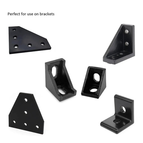 Black brackets for All In One Aluminum 2020 T Slot Hardware Set With M6x8 And M6x10 Screws M6 Nuts And Washers For 2020 2040 20 Series.