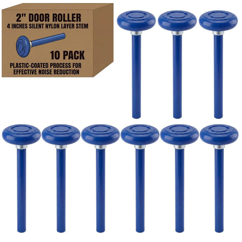 10 Pack 4 Inch Stem Blue Quiet Garage Door Rollers With Sealed End Cap Fits 2 Inch Track Seven Sixteenth Inch Stem Carbon Steel With Nylon Overmold And Reinforced Nylon Wheel For Smooth Low Vibration Operation on display.