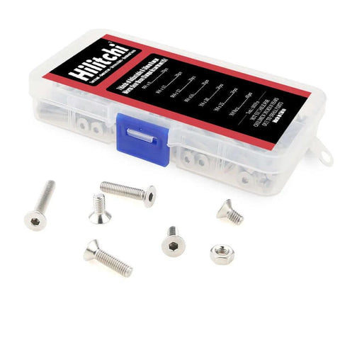 180 Piece Metric M4 Hex Socket Flat Head Countersunk Bolts And Nuts Kit In Clear Storage Case Pro Grade 304 Stainless Steel