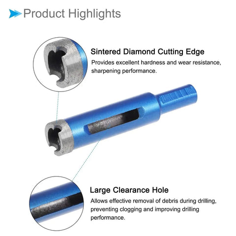 Diamond Core Drill Bit 16mm Diameter For M10 Angle Grinders CoCud Blue Diamond Drill Bit showing cutting edge and clearance hole