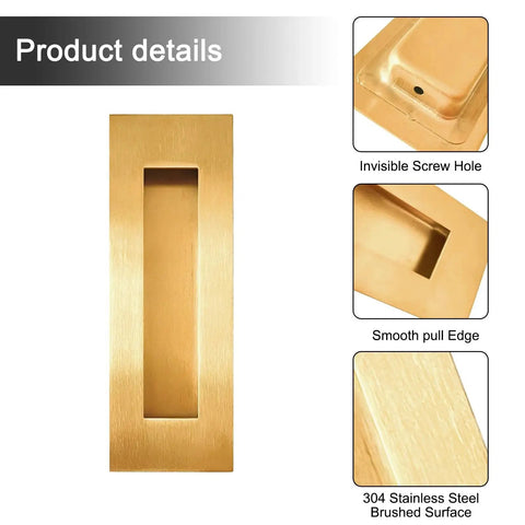 Recessed Finger Flush Pulls With Edge Pull For Pocket Doors, Closet Doors, Sliding Doors And Barn Doors, Stainless Steel Hardware In Gold Finish, 4.72 Inch Long, Rust Resistant, Pop Up Design For Easy Activation And Smooth Operation.