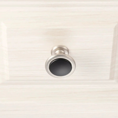 Round Cabinet Knobs 10 Pack Matte Black And Nickel, Durable Solid Metal Drawer Knobs on white cabinet door, 1960 Style Single Hole Pulls