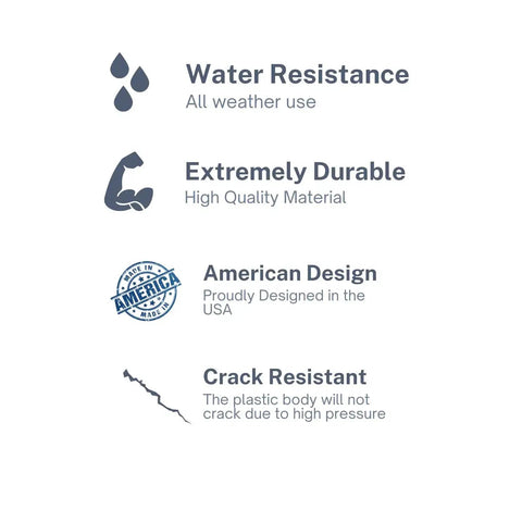 Features image showing water resistance, durability, American design, and crack resistance of Universal 48 Inch Pool Cleaner Hose Kit