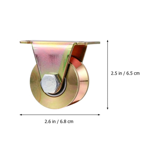 Side view of 2 Pack Beefy Heavy-Duty Steel Pulley Block for Sliding Doors with V-Groove Wheel Track Wheels, dimensions shown.