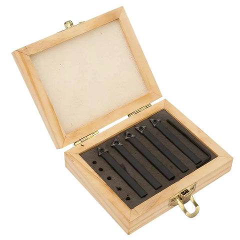 Pro Grade Five Pack One Quarter Inch Indexable Carbide Turning Tool Bits With Triple Cutting Edges For Lathe Machining Replacement Tungsten Carbide Inserts in wooden box