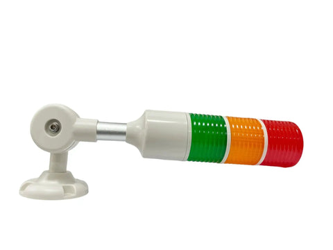 Side view of LED Warning Lights Multi Layer Industrial Signal Light With Tri Color Red Yellow Green Indicators, 24V DC power input.