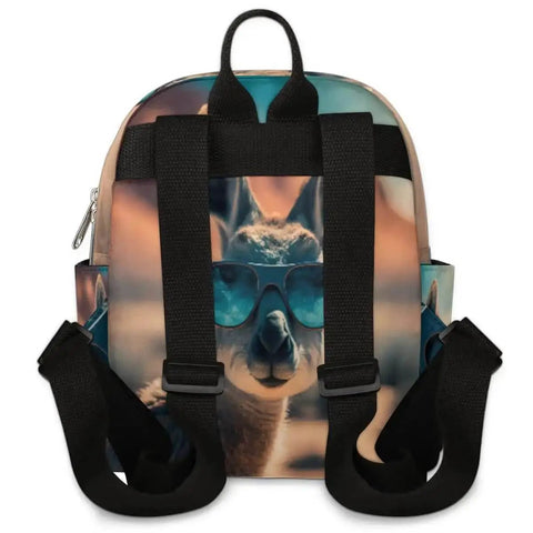 Back view of Mini Backpack Purse For Women With Adjustable Straps, Cute Daypack Carryall For Travel, Work Or School, featuring kangaroo design with sunglasses.