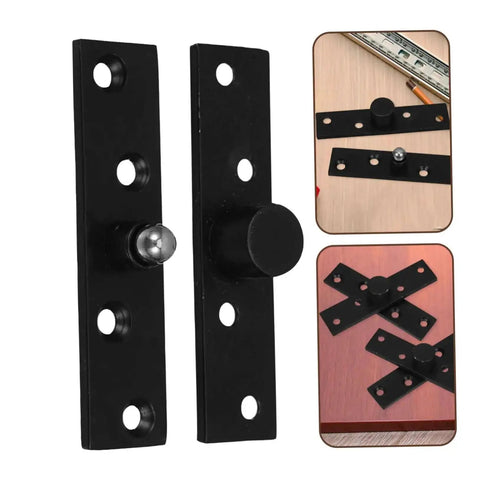 Heavy Duty Stainless Steel Pivot Hinges For Hidden Secret Doors, black hardware set with rotation mechanism, shown on wood panel