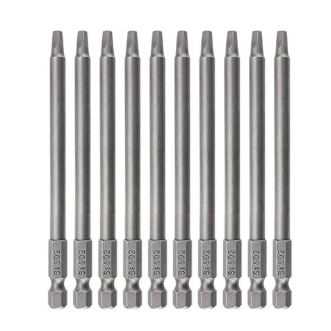 10 Pc Magnetic Square Drill Bit Set 100mm Hex Shank Robertson Square Drive Bits for Pocket Hole Jig S2 Alloy Steel Construction