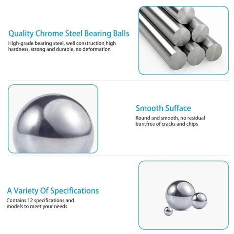 100PCS 1/2" Inch Diameter Hardened Chrome Solid Steel Bearing Balls(12.7mm) with smooth surface and variety of sizes