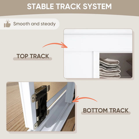 5-Panel Bypass Sliding Closet Door With Steel Frame, White Primed Finish, 72 X 80 Inches, top and bottom track hardware shown