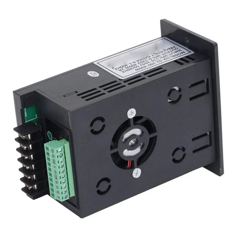 Compact 110V To 220V VFD Inverter for Motors back view showing connection ports and cooling fan, ideal for home and workshop use