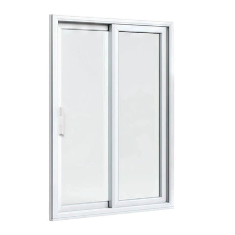 Diecast White Outside Sliding Patio Door Pull With Seven Hole Center Options installed on a sliding patio door
