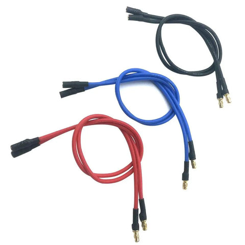 Six Pack 3.5mm Banana Gold Bullet Connector Extension Cables for RCs, Brushless Motors and ESCs, 16AWG, 30cm, in red, blue, black