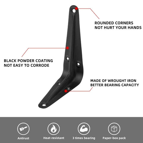 Beefed Up Heavy Duty Black Metal Floating Shelf Bracket with rounded corners and black powder coating