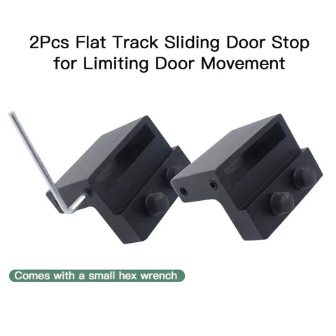 Barn Door Roller Stopper Hardware Set 2Pcs For 41x7mm Flat Track Sliding Doors Black Catches With Wrench To Limit Door Movement Durable Zinc Alloy Construction For Household Home Use