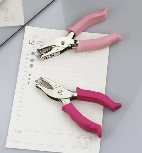 Two Pack Handheld Paper Hole Punch Set With Quarter Inch And Eighth Inch Punches, Steel Construction, Soft Grip Handles, Pink.
