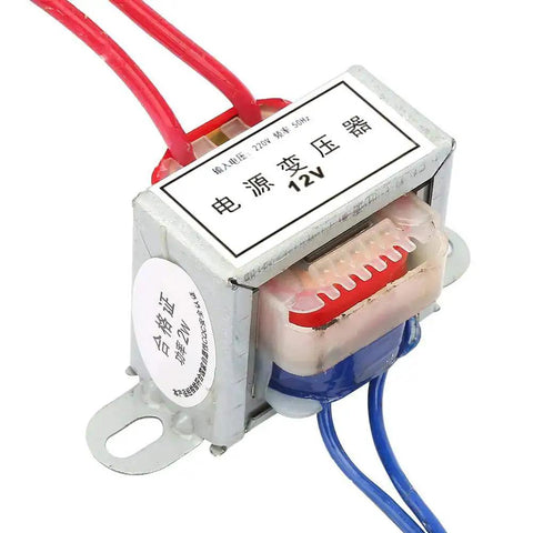 AC To AC Isolation Power Transformer, 220V Input To 12V And 24V Output, 50Hz, 2W, Single Phase EI Core, side view with wires visible