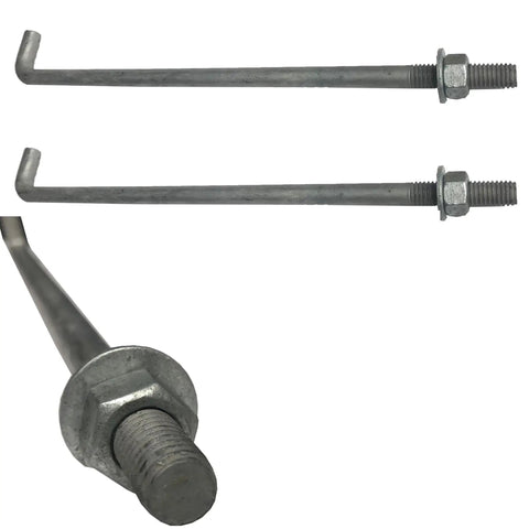 Galvanized Anchor Bolts In 10 Inch By One Half Inch, Heavy Duty Steel With Nuts And Washers, Rust Resistant, Side and Close-up View