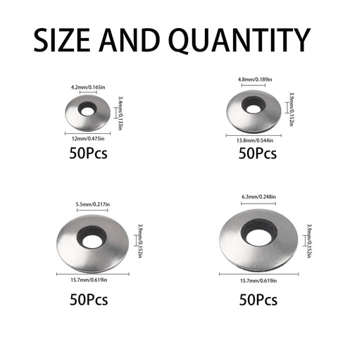 Rrina washer set: four sizes of stainless steel sealing washers, 50 pcs each (200 total) for 8-14 screws.