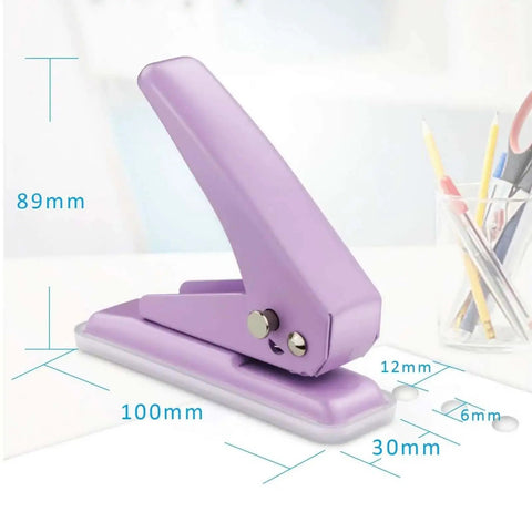 Purple Heavy-Duty Single Hole Punch For Up To Fifteen Sheets, Metal Handheld Paper Punch For ID Cards and Craft Projects, Skid-Resistant Base