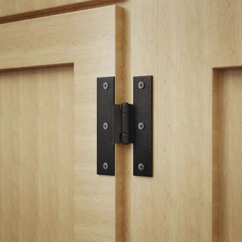 3.5 Inch Black Wrought Iron H Hinge With 1/4 Inch Offset for Kitchen Cabinets installed on wood door