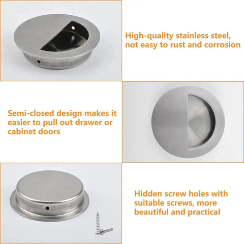 Hidden Concealed Recessed Sliding Door Pull Handles Pack Of 2 In Brushed Stainless Steel with screws, semi-closed design