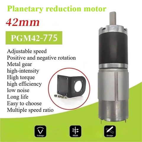 42 Millimeter DC Motor With Planetary Gearbox 12V 24V High Torque Reduction Low Speed High Power 7 To 1351 RPM Up To 200 Kg Load