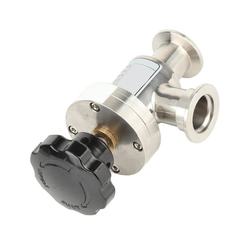KF25 valve, 304 stainless steel high-vacuum isolation valve with right-angle body and black manual knob