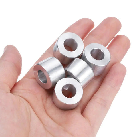 Aluminum spacers, 5-piece set, 3/8 in bore, 3/4 in OD, 1/2 in length, silver standoff bushings