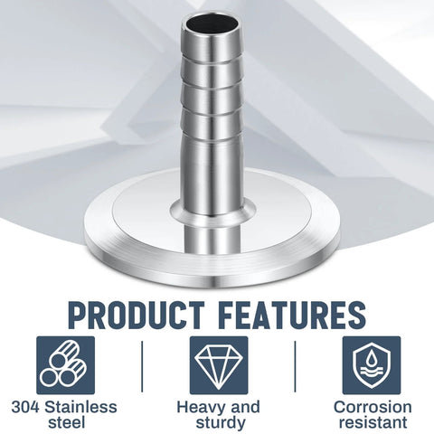 Stainless steel hose barb adapter on a round base, 304 stainless, sanitary fitting