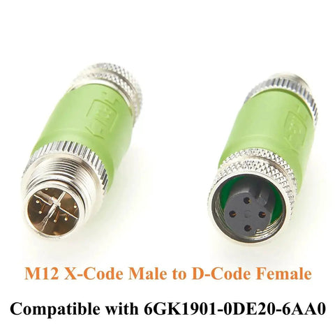 M12 X Code Male To M12 D Code Female Shielded Ethernet Adapter Cat5e 100Mbps for PLCs IO Modules Sensors Actuators Front View