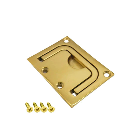 316 Stainless Steel Flush Pull Ring Handle in Gold Finish with screws, recessed door pull for cabinets and marine use, 76x57mm, rust resistant