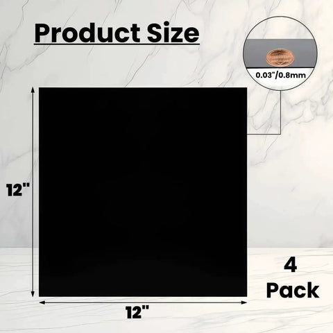 4 Pack 12 By 12 Inch Anodized Aluminum Sheets Black 0.03 Inch Thick 5052 Aluminum Alloy Engraving Plates with measurement details
