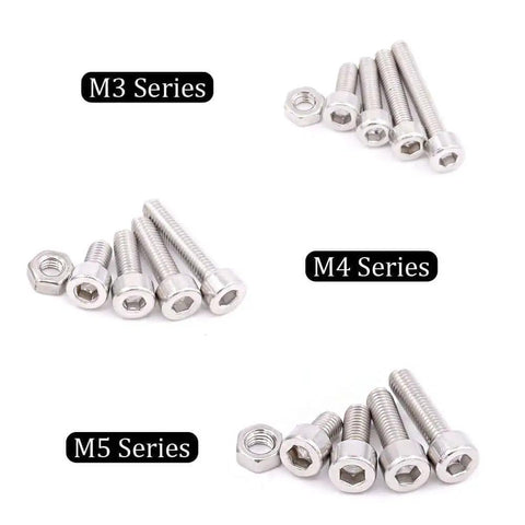510Pcs M3 M4 M5 Stainless Steel Hex Socket Head Cap Bolts Screws Nuts Set In 304 Stainless Steel For DIY Projects Home Repairs Machinery And Automotive Use Assortment Kit