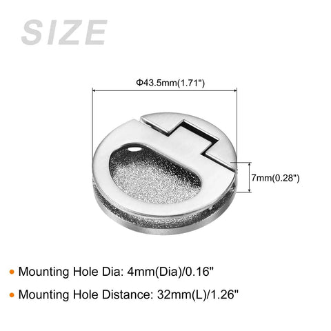 Flush Ring Pull Handles 43.5mm Zinc Alloy Flush Pull Slam Latch With Screws for Sliding Door in Dark Silver, size detail image