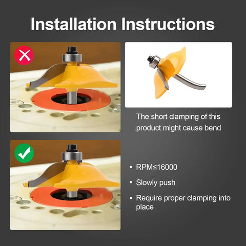 Installation instructions for Three Piece One Quarter Inch Shank Router Bit Set For Raised Panel Cabinet Doors And Window Frames Cemented Carbide Woodworking Bits For Slick Pro Grade Cuts Tenon Joint Cutter Diameter One And Five Eighths Inches