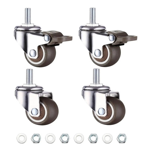1 Inch M6 Threaded Stem Casters Set Of 4 Heavy Duty Swivel Wheels With Brakes For Furniture And Small Carts TPE Rubber