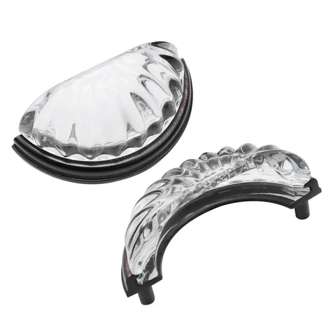 Three Inch Hole Centers Clear Glass Cabinet Cup Pulls With Scalloped Crystal Glass And Oil Rubbed Bronze Base, Pack Of 2