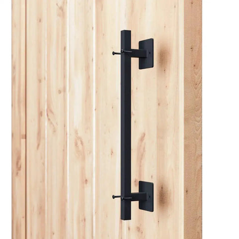 Antique Rustic 12 Inch Barn Door Handle, Solid Steel Heavy Duty Flush Square Base Pull For Gate Garage Sheds, Black Finish
