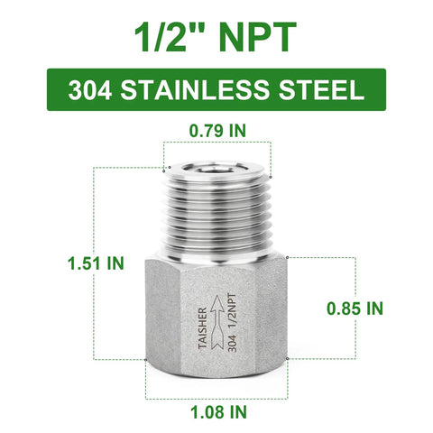 Taisher 304 stainless steel check valve, 1/2 in NPT male x 1/2 in NPT female, backflow prevention, one-way valve.