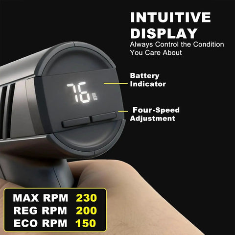 Cordless Cutting Tool 4.2V with LED display showing battery indicator, four-speed adjustment feature visible.