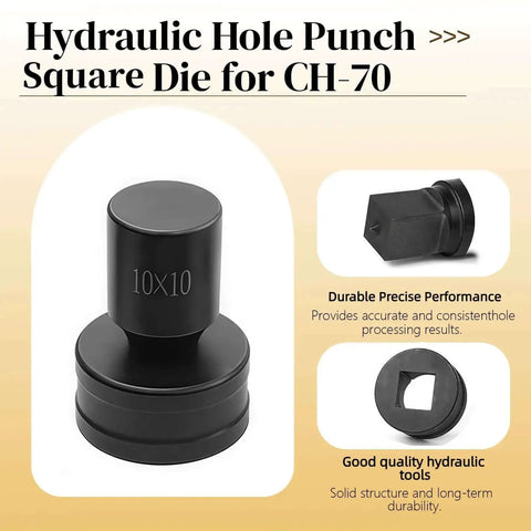 Square Punch Die For CH-70 Hydraulic Press 6.5 By 6.5 mm Beefy Heavy Duty Hole Punch Die shown from multiple angles