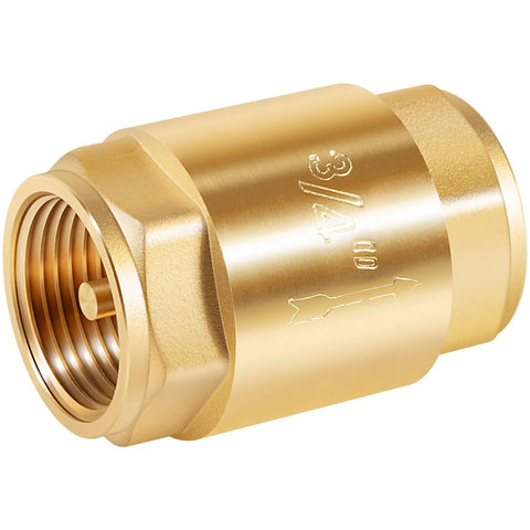 Brass inline check valve, 3/4 inch IPS, for backflow prevention in water supply systems.