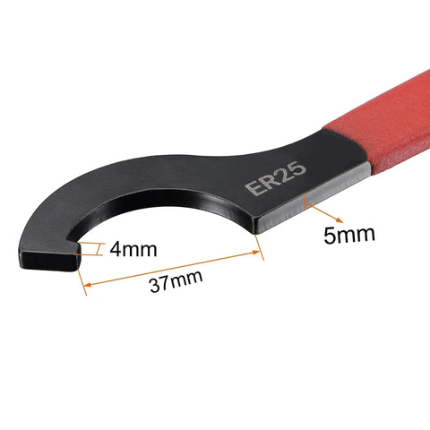 C Hook Spanner Wrench For Lathe Clamping ER25 Collet Nut With Red Non Slip Handle Carbon Steel Forged Tool 37mm Opening